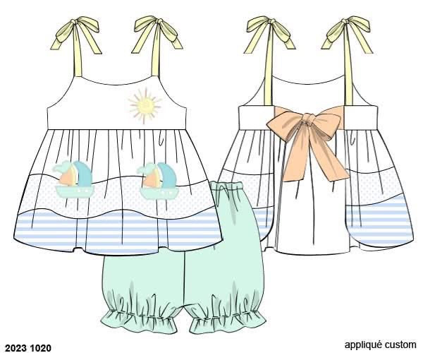 RTS: Sellers Sailboats- Girls Knit Bubble Short Set