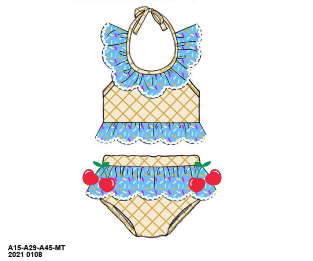 RTS: Sprinkle Swim- Girls Blue 2pc Ruffle Rash Guard Swim