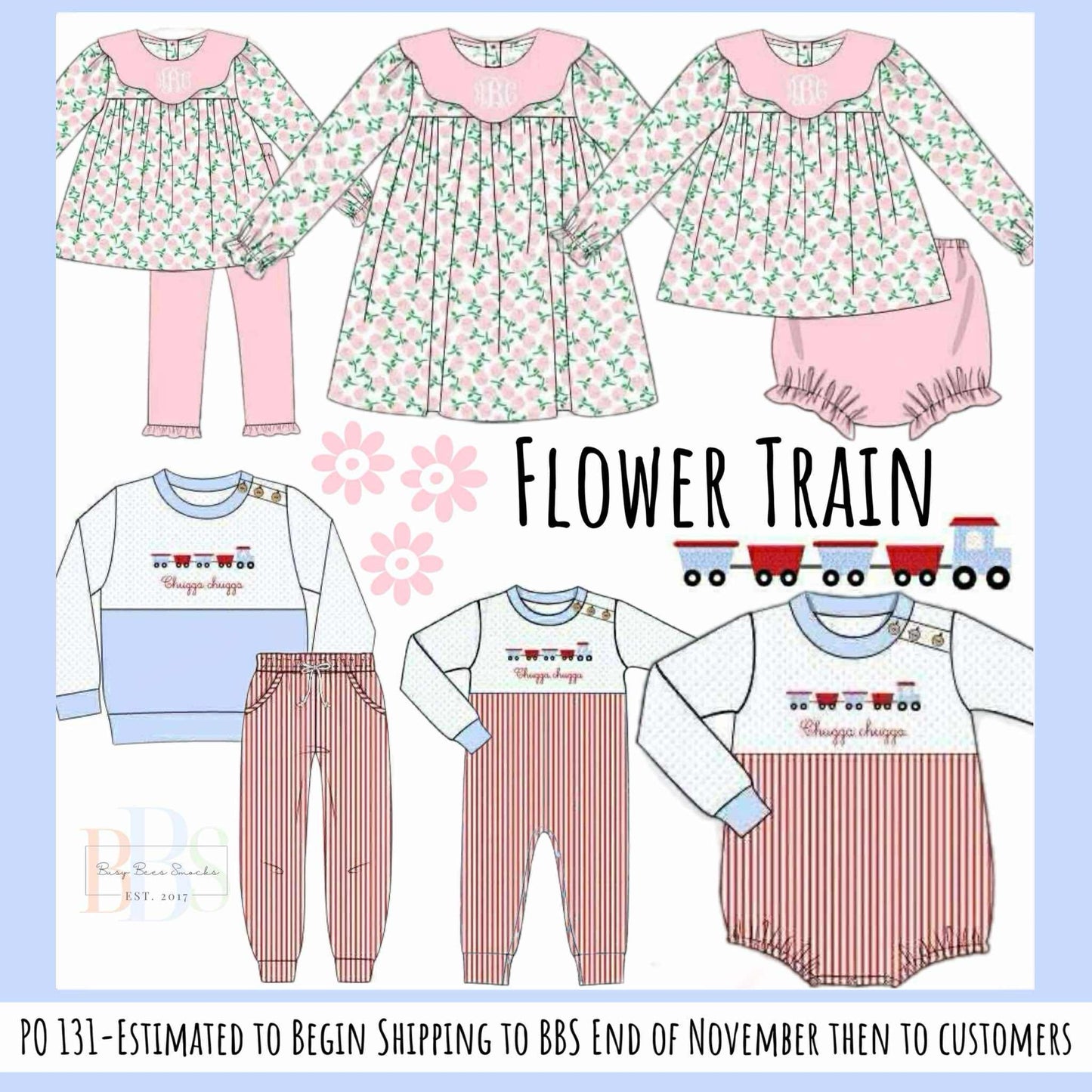 RTS: Flower Train- Girls Knit Bloomer Set