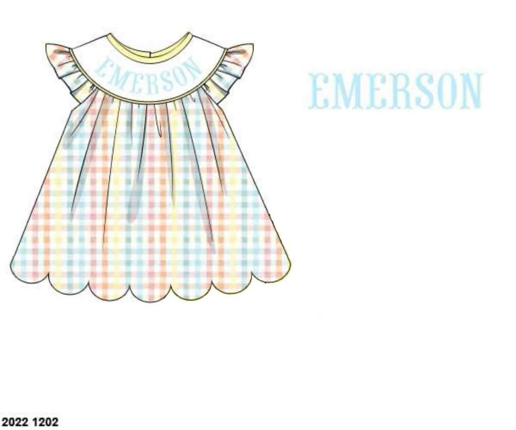 Pre Order 133: Spring Plaid- Girls Knit Name Smock Bishop Shirt