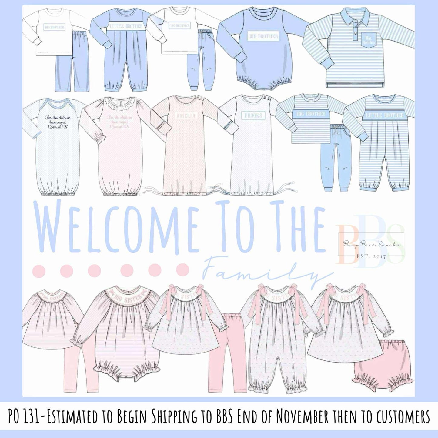 RTS: Sibling Name Smocks- Pink Blessing Baby Gown