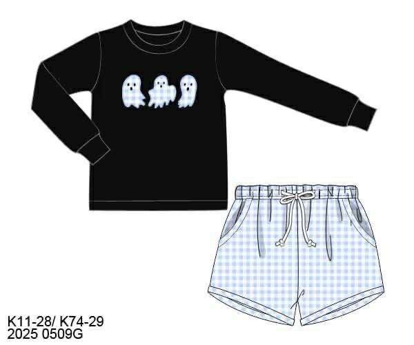 RTS: Gingham Ghost Re-Run- Boys Knit Shortie Set