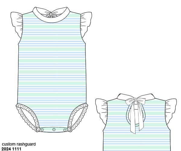 RTS: Blakely Floral & Collin Stripes- Girls Stripes 1pc Rash Guard Swim