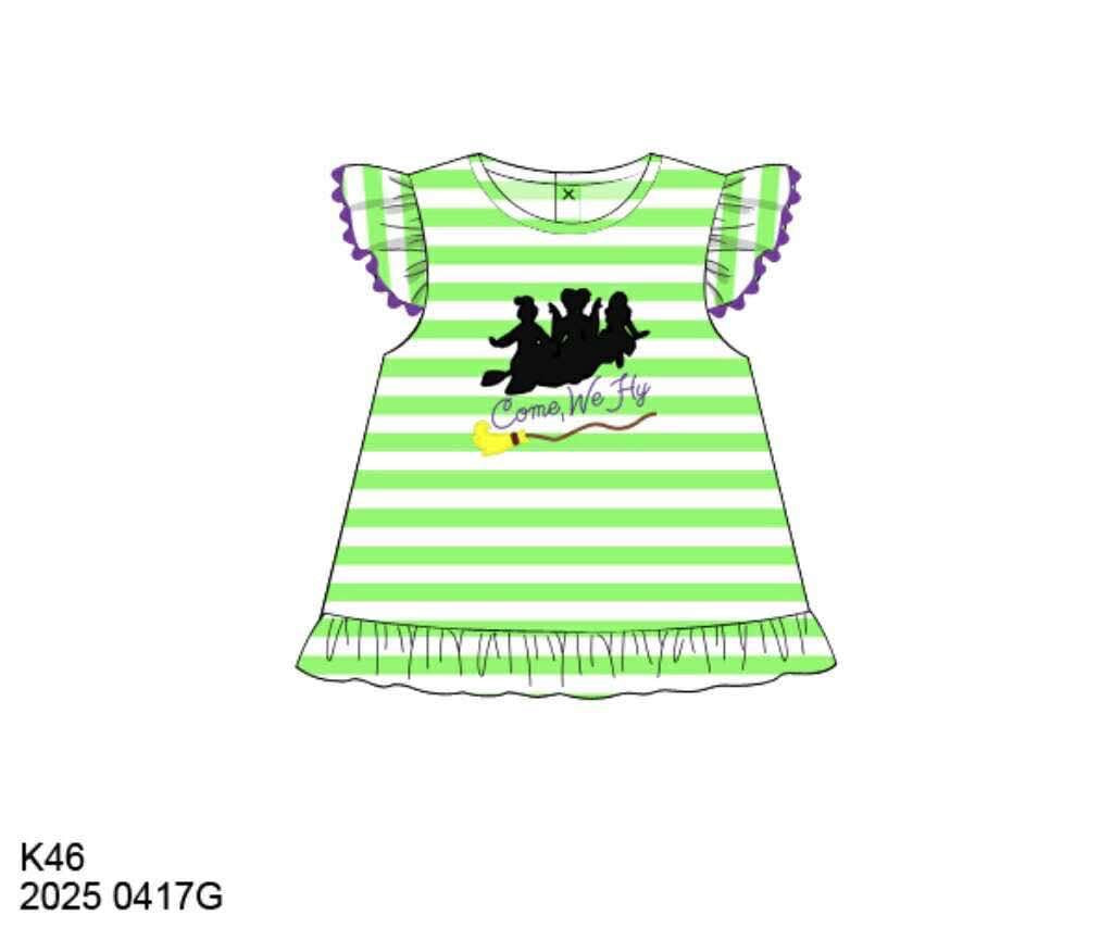 RTS: Halloween Shirt Only- Girls Flying Witches