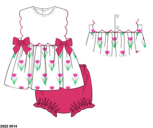 RTS: Girls Only- Tessa's Tulips Knit Bloomer Set