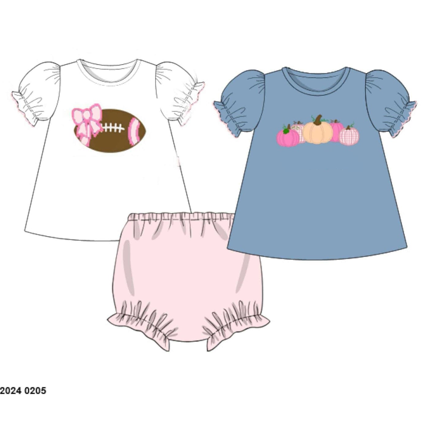 RTS: Pumpkin Spice & Pigskins- Girls 3pc Knit Bloomer Set