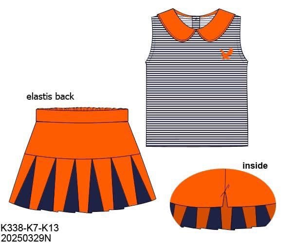 RTS: Parker Polos- Orange & Navy Stripe Girls Knit Tennis Skort Set