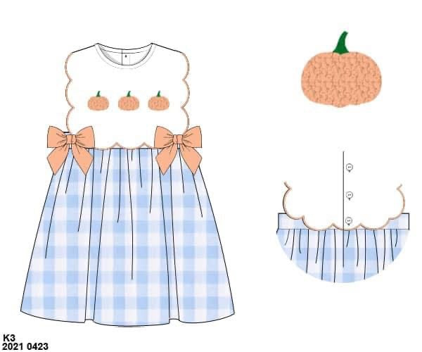 RTS: French Knot Pumpkins- Girls Woven Dress