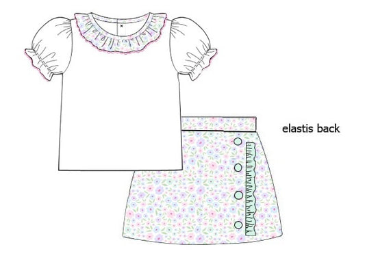 RTS: Blakely Blooms & Collin Stripes- Girls Knit Skort Set