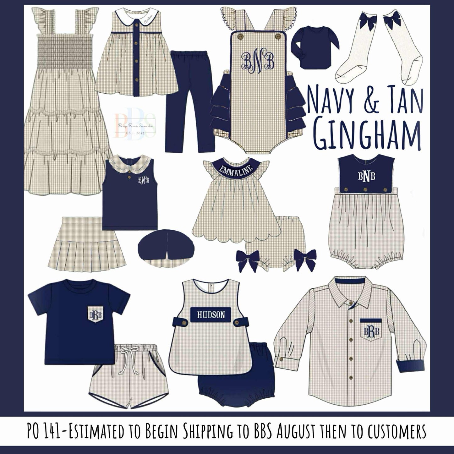 Pre Order 141: Navy & Tan Gingham- Girls Knit Legging Set