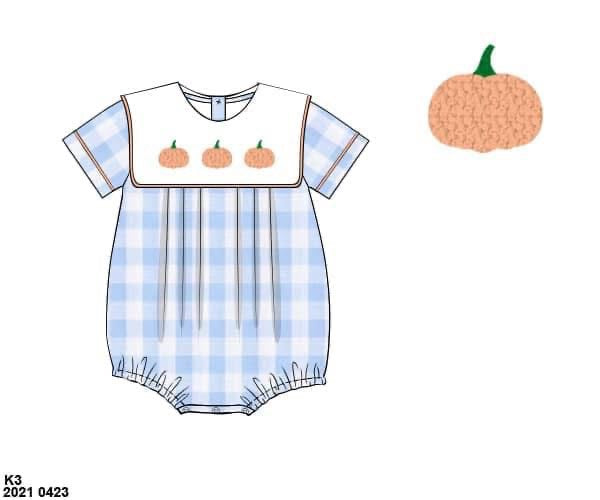 RTS: French Knot Pumpkins- Boys Woven Bubble