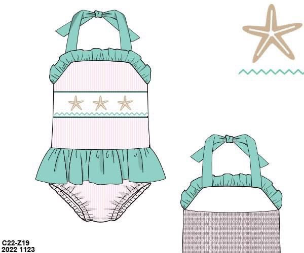 RTS: Sellers Starfish- Girls 1pc Smocked Swim