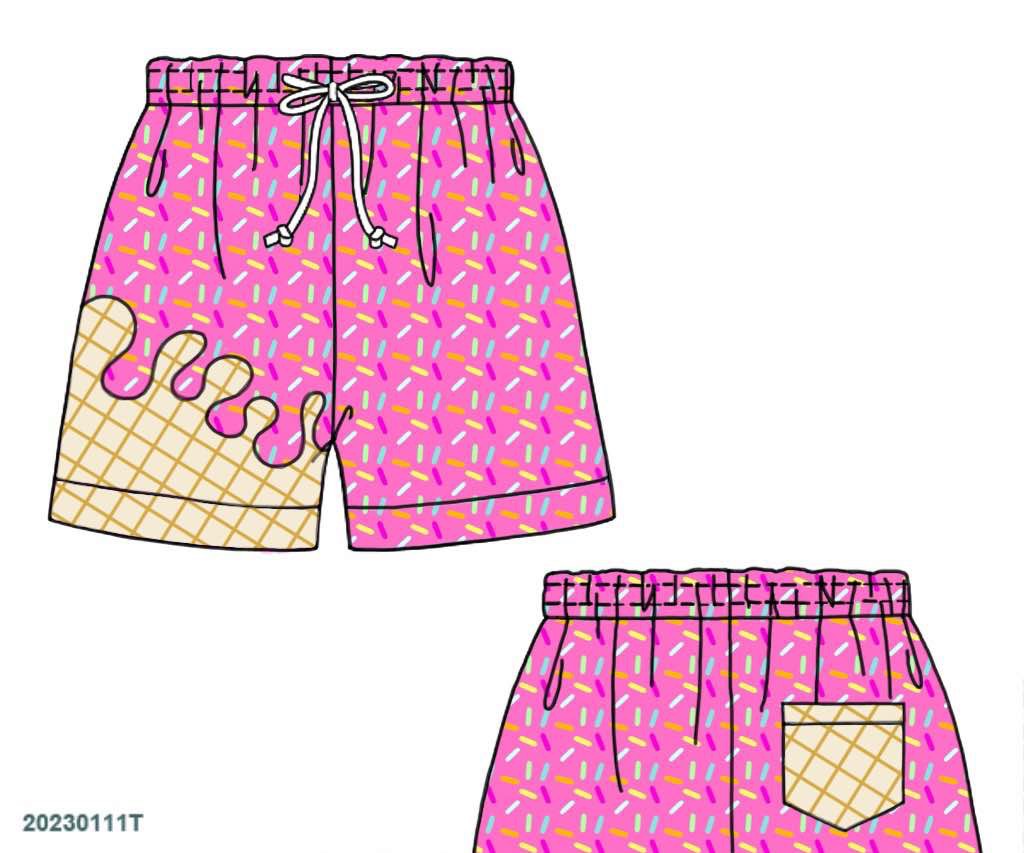 RTS: Sprinkle Swim- Dad/Mini Pink Woven Traditional Swim Shorts
