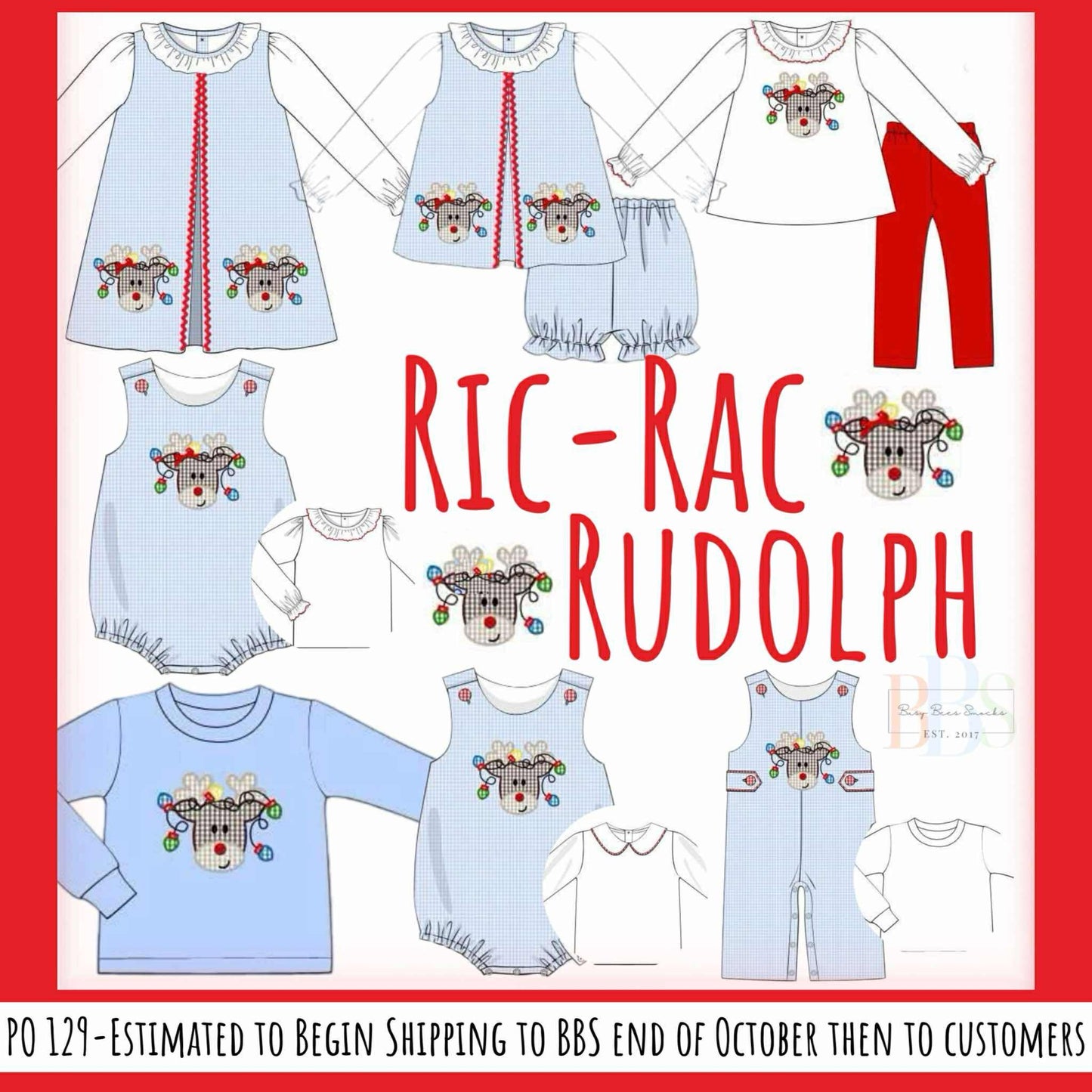RTS: Ric-Rac Rudolph- Girls 3pc Bubble Short Set