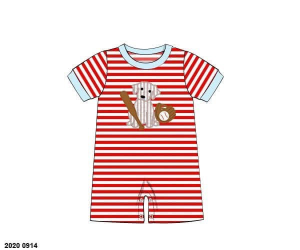 RTS: Baseball Puppy- Boys Knit Romper