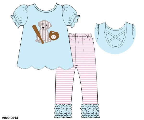 RTS: Baseball Puppy- Girls Knit Legging Set