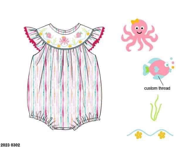 RTS: Summer Octopus- Girls Bishop Woven Bubble