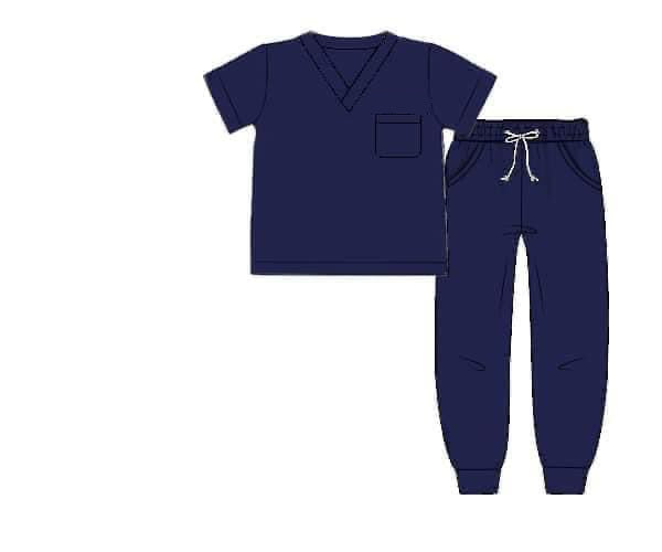 RTS: Grey Sloan Memorial- Navy Knit Jogger Scrub Set