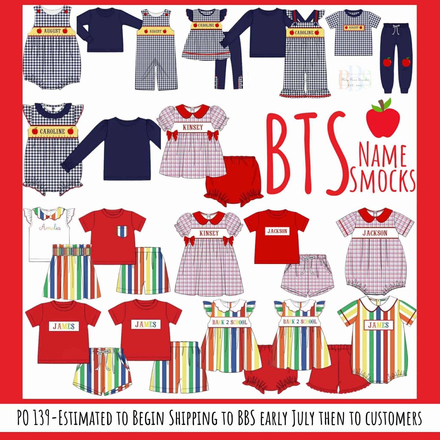 RTS: BTS Name Smocks- Stripe Girls Skort Set