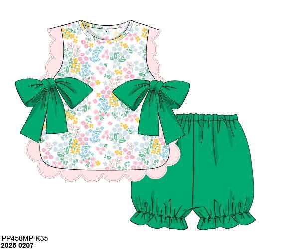 RTS: Flower Power- Girls Knit Bubble Short Set