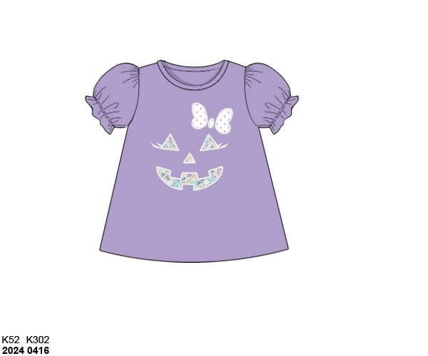 RTS: Halloween Shirt Only- Girls Floral Pumpkin Face