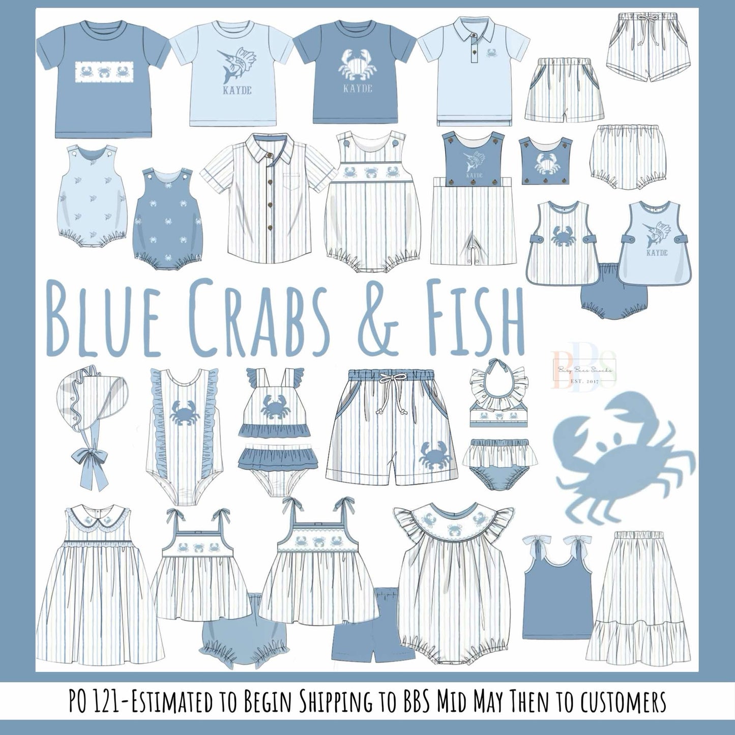 RTS: Blue Crabs & Fish- Boys Woven Shorties