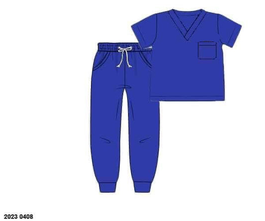 RTS: Grey Sloan Memorial- Royal Blue Knit Jogger Scrub Set