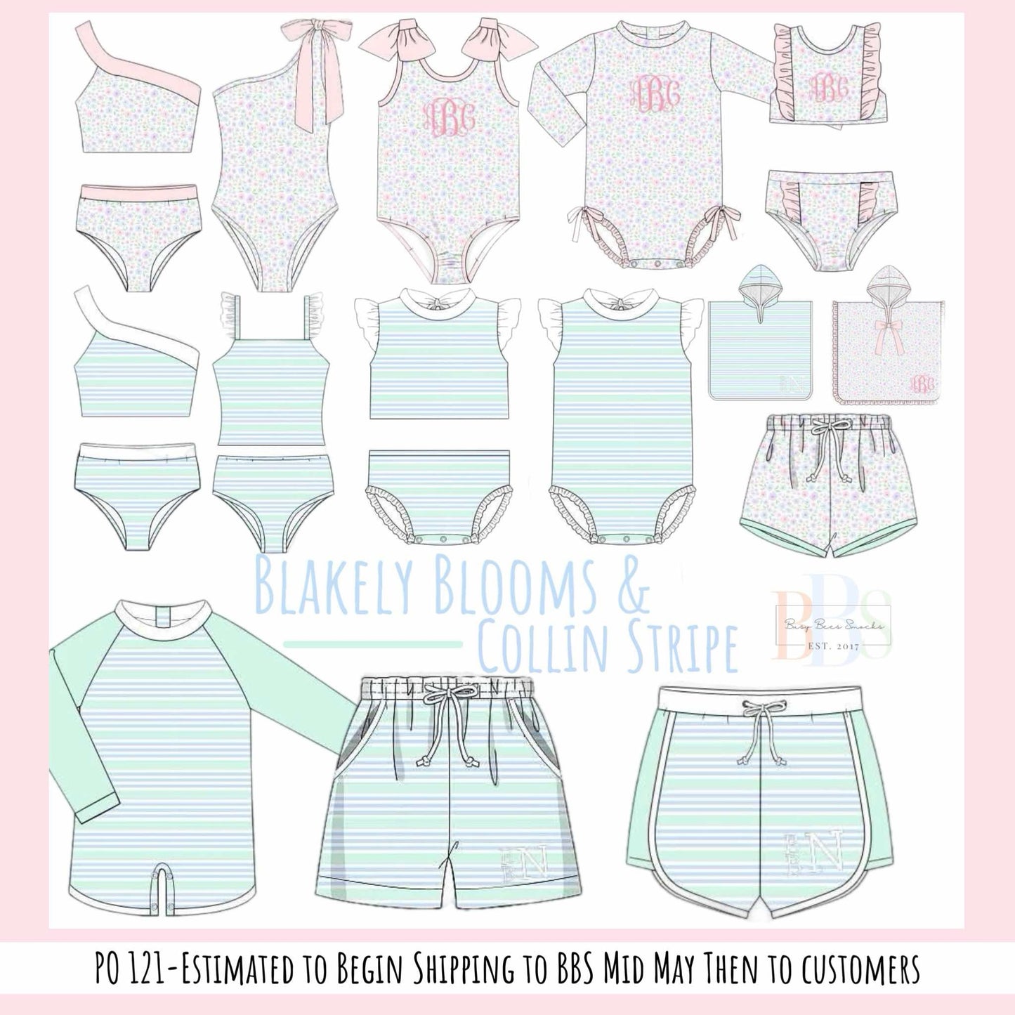 RTS: Blakely Floral & Collin Stripes- Girls Floral 1pc Long Sleeve Rash Guard Swim (Without Monogram)