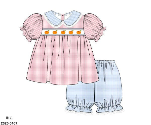 RTS: Hattie Pumpkins- Girls Woven Bubble Short Set