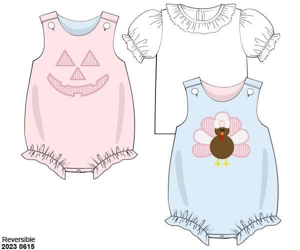 Pre Order 126: Pumpkin/Turkey- Girls 3pc Reversible Bubble