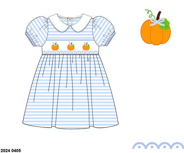 Pre Order 126: Connor's Smocked Pumpkins- Girls Knit Dress