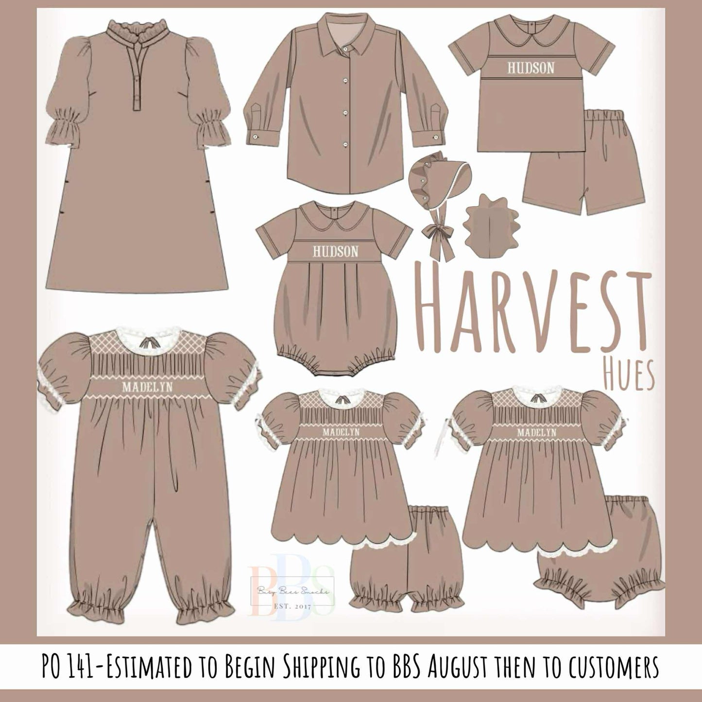 Pre Order 141: Harvest Hues- Boys Woven Name Smock Angled Short Set