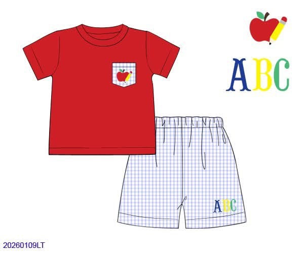Pre Order 139: ABC, 123- Boys Embroidered Woven Short Set