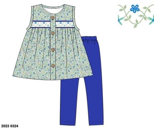 RTS: Girls Only- Blue Floral Legging Set