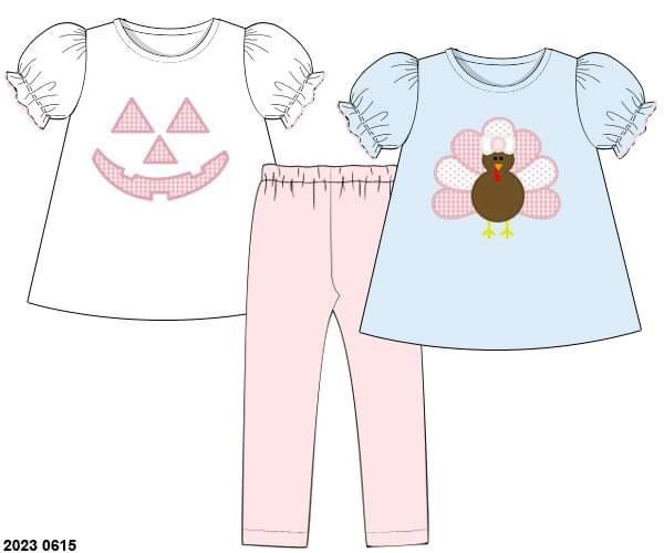 RTS: Pumpkin/Turkey- Girls 3pc Legging Set