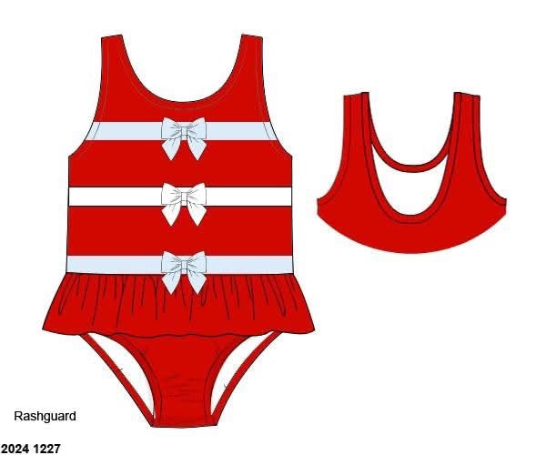 Pre Order 137: Grand Ole Swim- Girls 1pc Bow Rash Guard Swim
