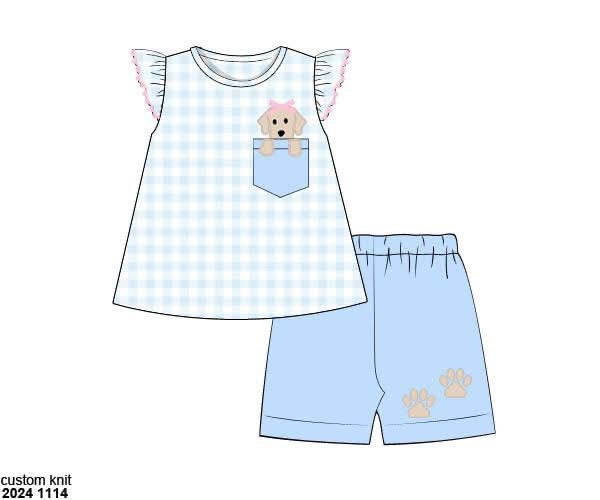 RTS: Puppy Pocket- Girls Knit Biker Short Set