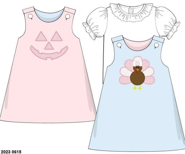 RTS: Pumpkin/Turkey- Girls Reversible Dress