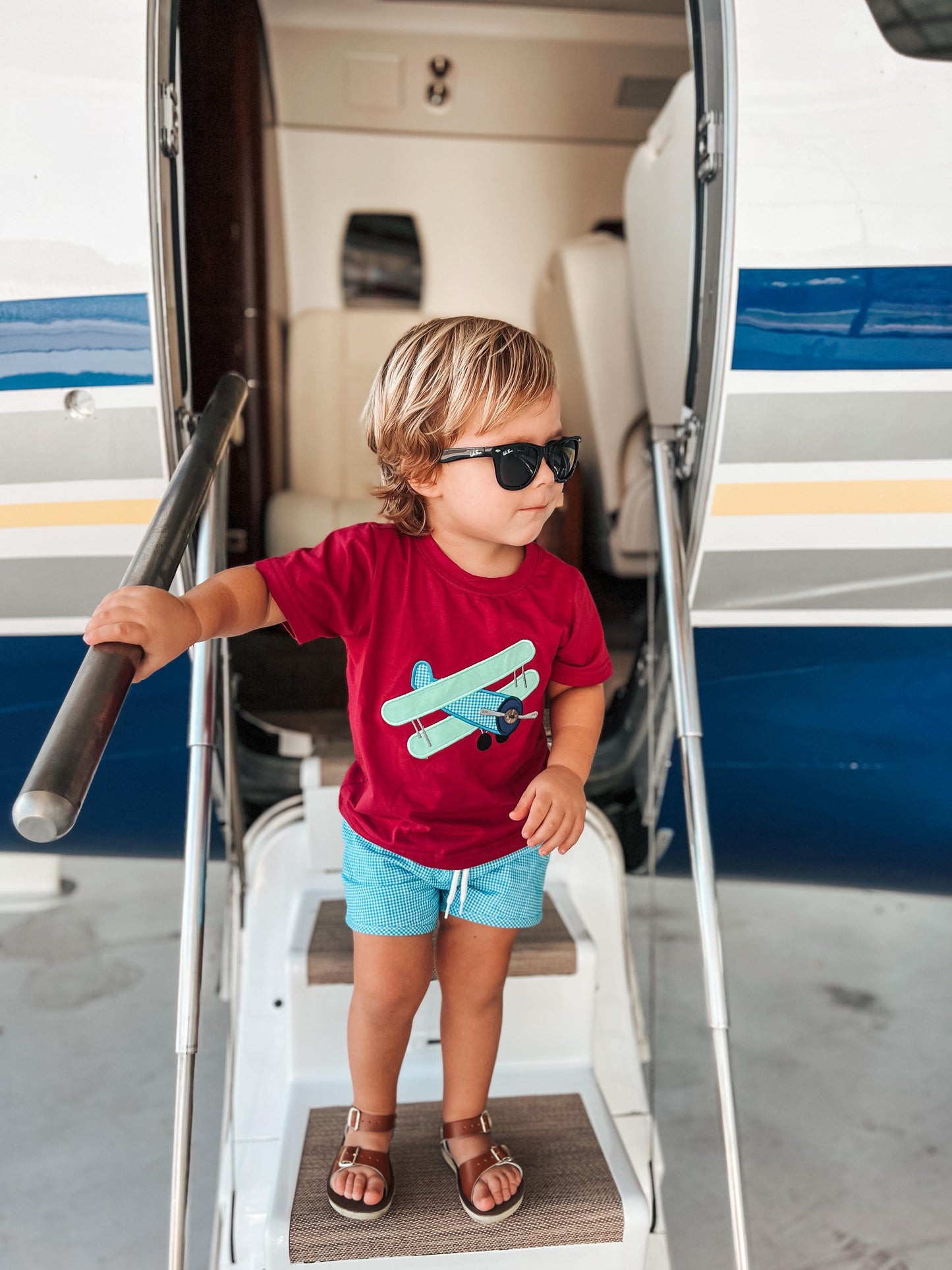 RTS: Plum Floral & Planes- Boys Woven Shortie Set