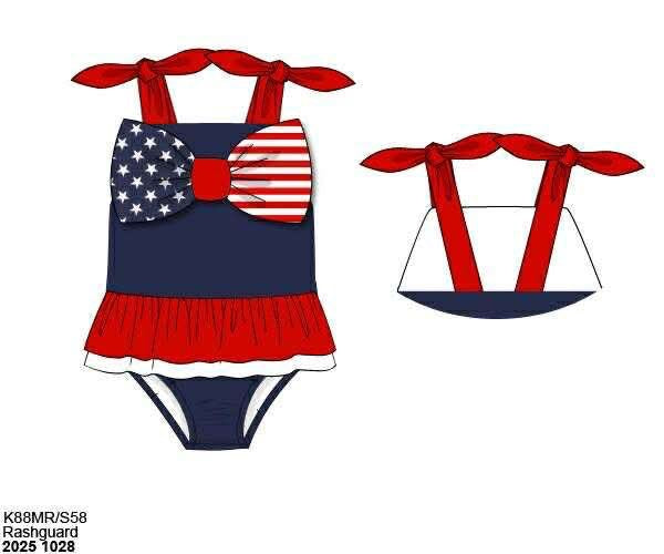RTS: Stars & Stripes- Girls 1pc Rash Guard Swim