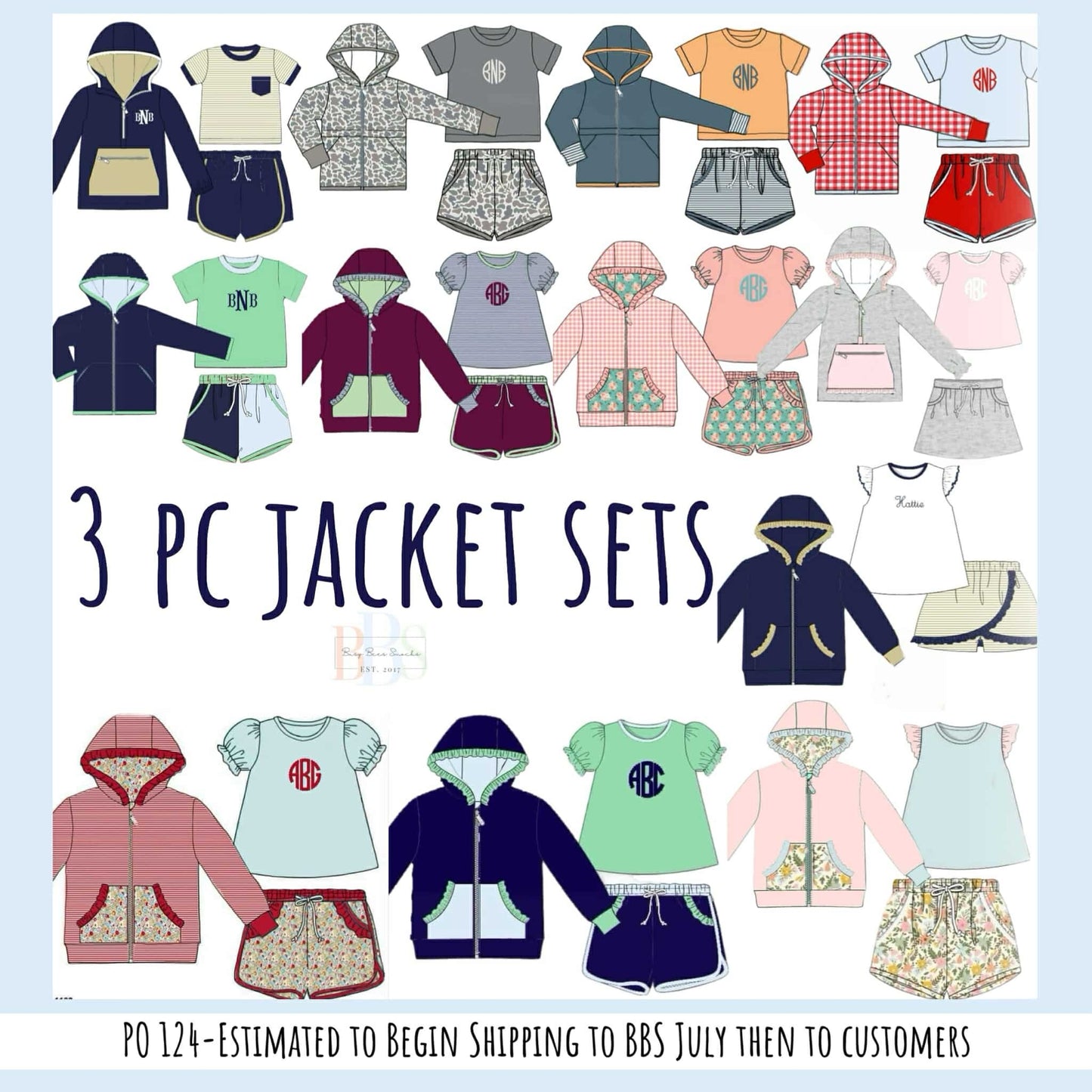 RTS: 3pc Knit Jacket Set- Girls Ariel Floral & Red Stripe