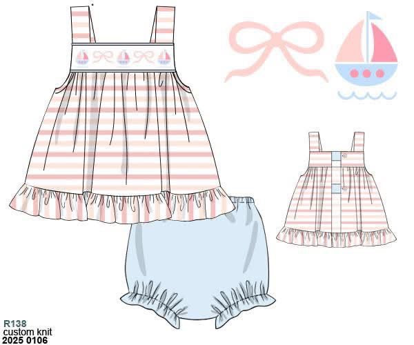 RTS: Sail Away- Girls Knit Bloomer Set