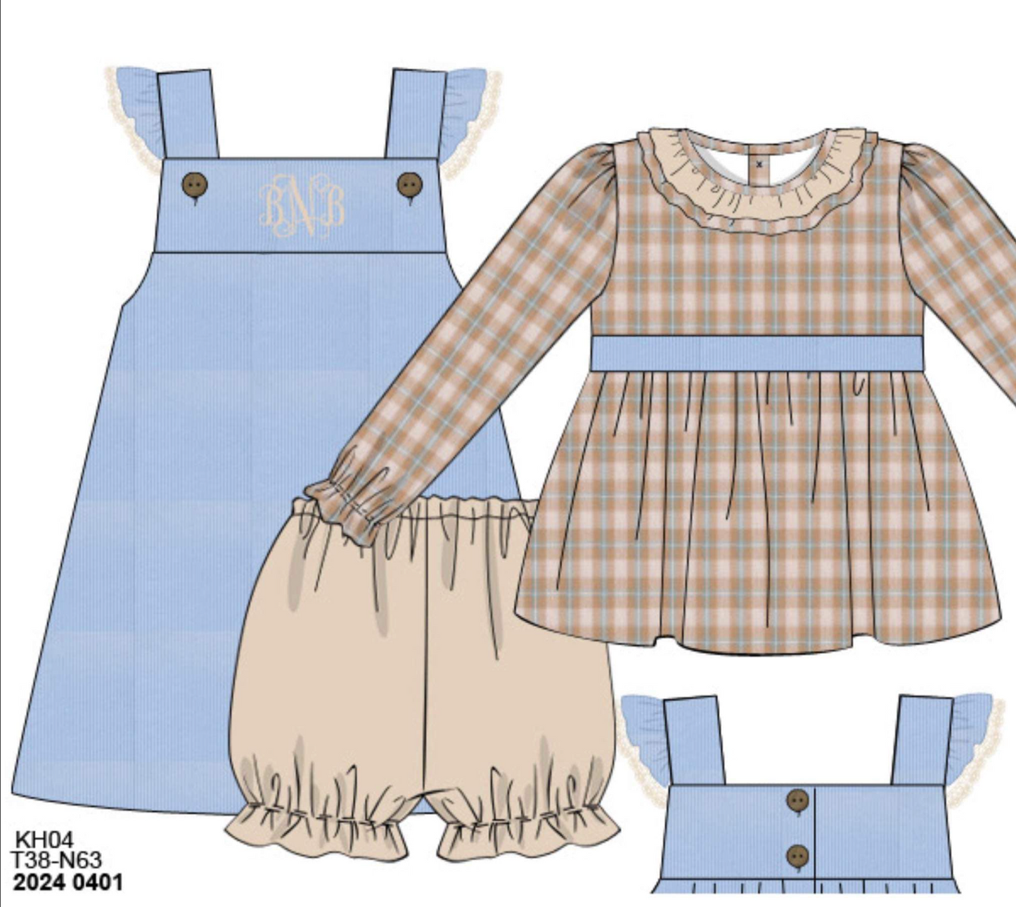 RTS: Will Anders Fall- Girls 3pc Corduroy Dress Set (Without Monogram)