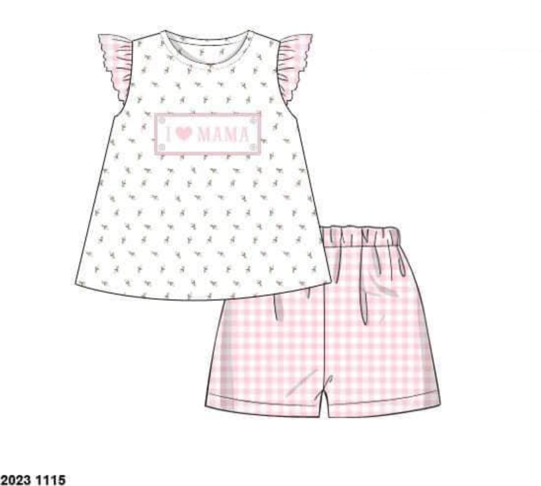 RTS: DEFECT- I Love Mama- Girls Knit Short Set