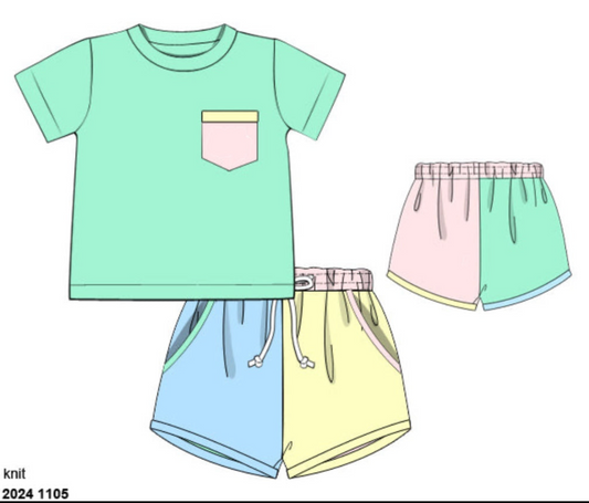 RTS: Sellers Color Block- Boys Pocket Knit Shortie Set