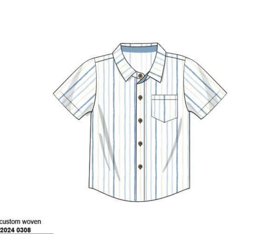 RTS: Blue Crabs & Fish- Dad Woven Button Up Shirt