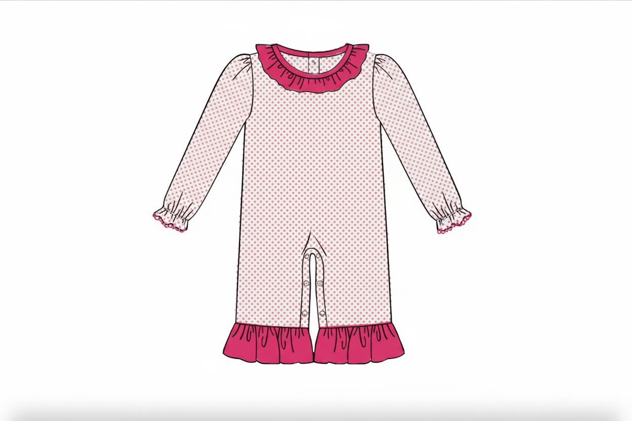 RTS: Bitty Dot Basics- Girls Hot Pink Romper