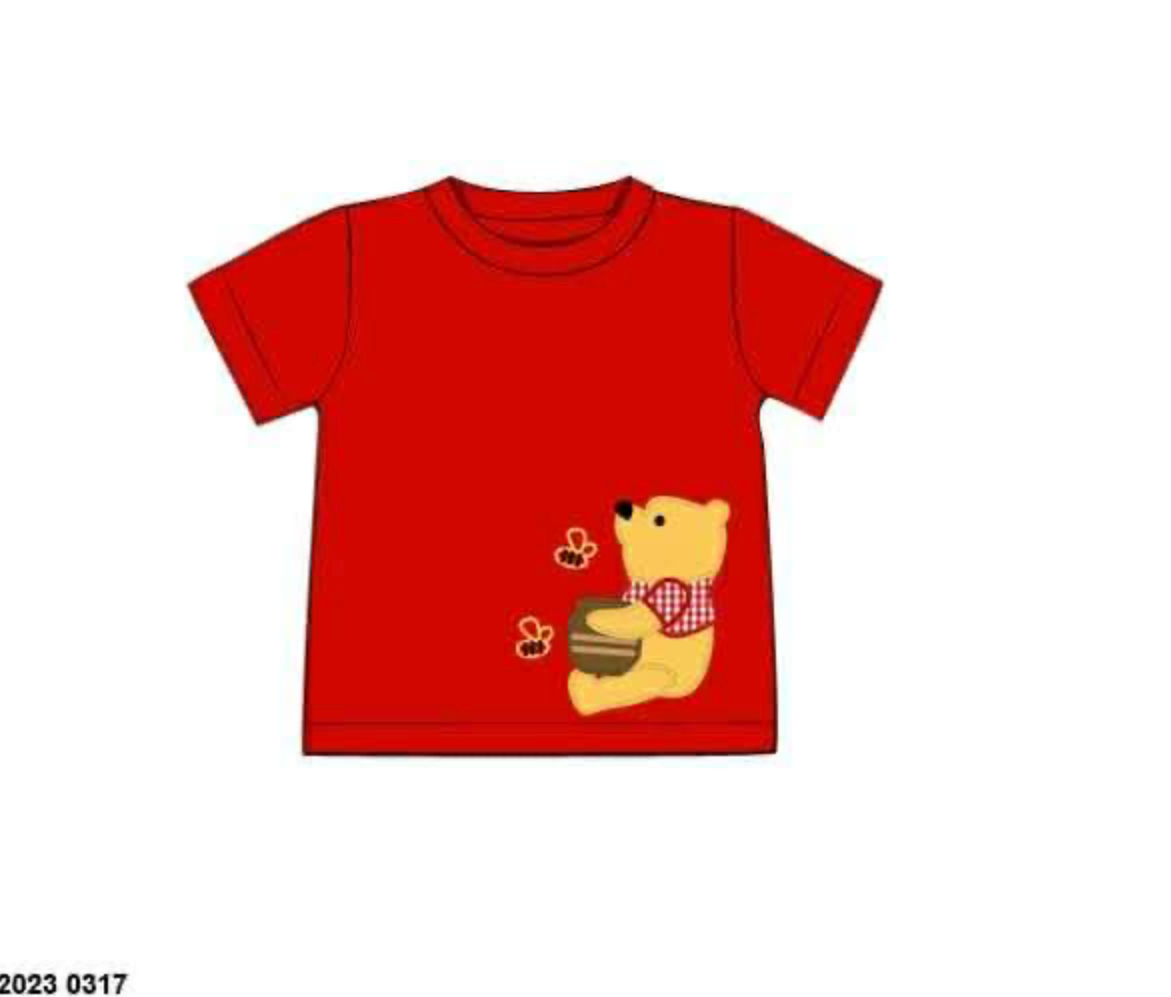 RTS: Honey Bear- Boys Appliqué Shirt