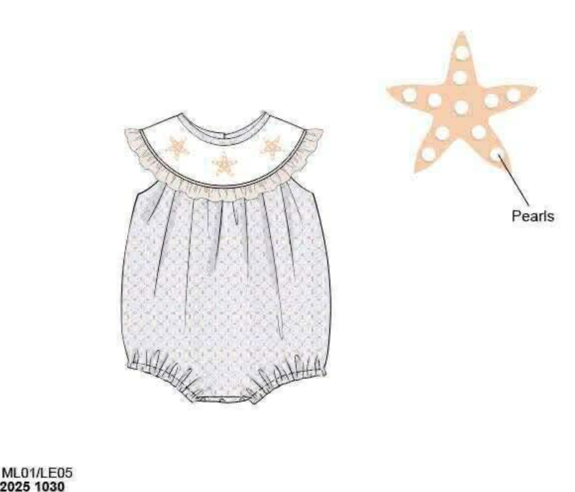 RTS: DEFECT-Sandy Starfish- Girls Smocked Woven Bubble