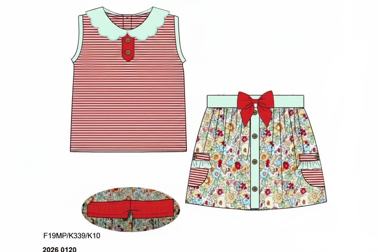 RTS: Ariel Floral & Stripes- Knit Skort Set